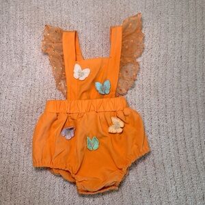SHEIN Orange Infant Romper with Button Details